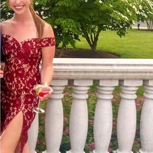 Elegant Red Lace Off-Shoulder Dress